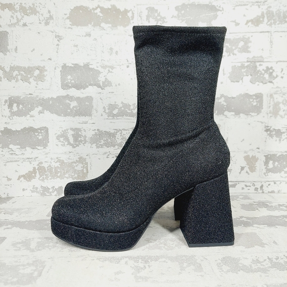New Abound Steffie Platform Bootie In Black Glitter  V689 - Picture 1 of 11